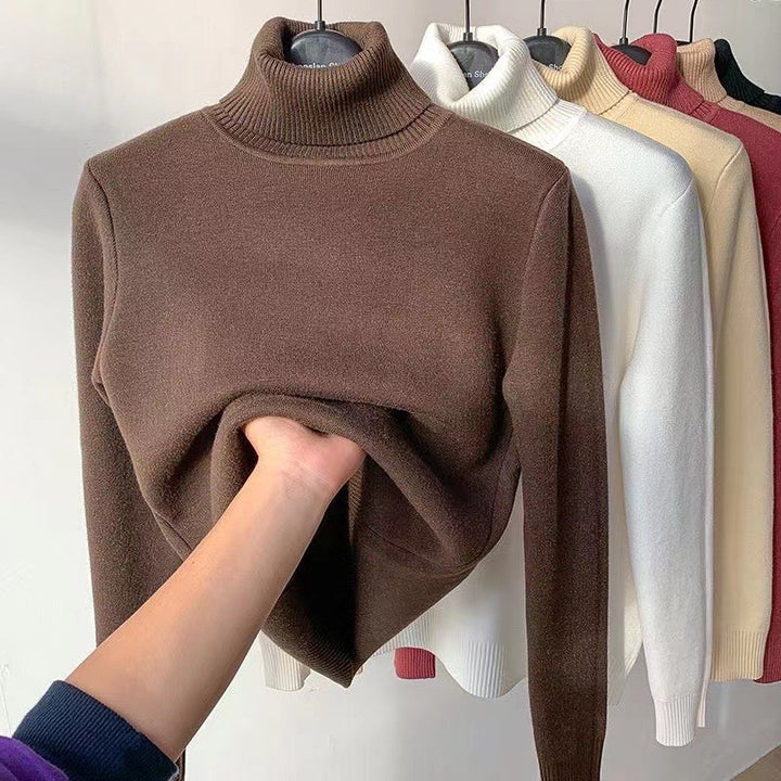 Women's fine knit turtleneck sweater with warming inner lining and slim silhouette Mune Fashion