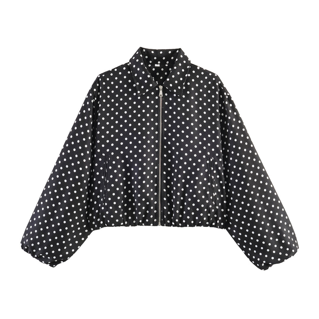 Women's Cropped Bomber Jacket with Balloon Sleeves, Elastic Hem and Lapel Collar Mune Fashion