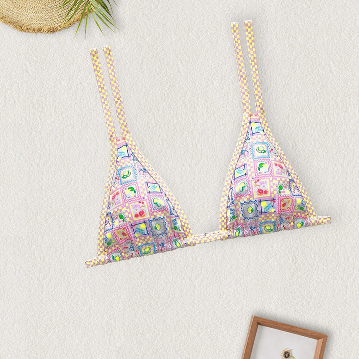 Women's Triangle Bikini with Colorful Patchwork Pattern Mune Fashion