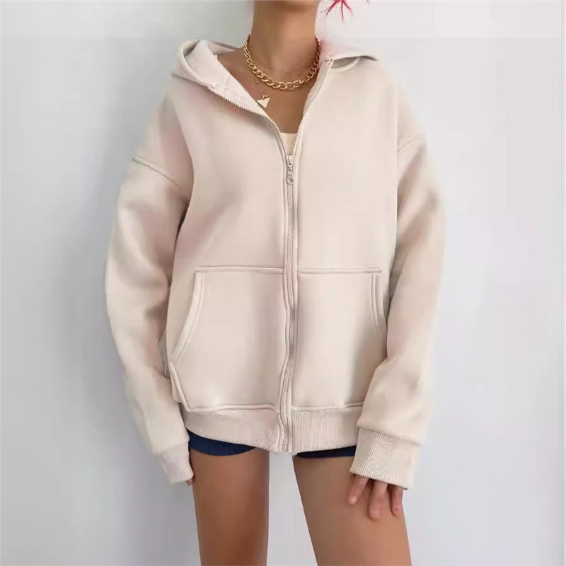 Women's oversized zip hoodie with French terry fleece, kangaroo pockets, and extended sleeve cuffs Mune Fashion