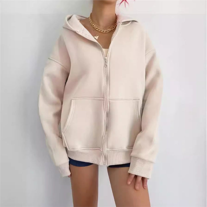Women oversized hoodie jacket with zipper and kangaroo pockets Mune Fashion