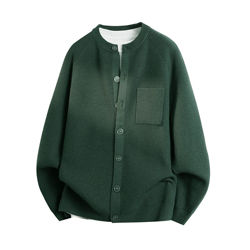 Unisex Light Fine Knit Cardigan with Round Neck, Chest Pocket and Raglan Sleeves Mune Fashion