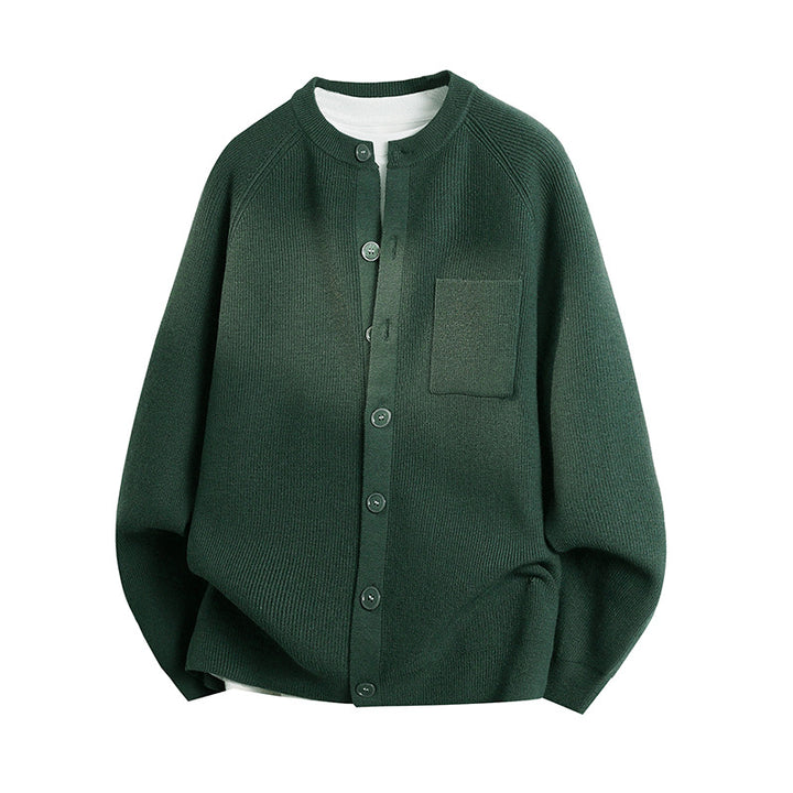 Unisex Light Fine Knit Cardigan with Round Neck, Chest Pocket and Raglan Sleeves Mune Fashion