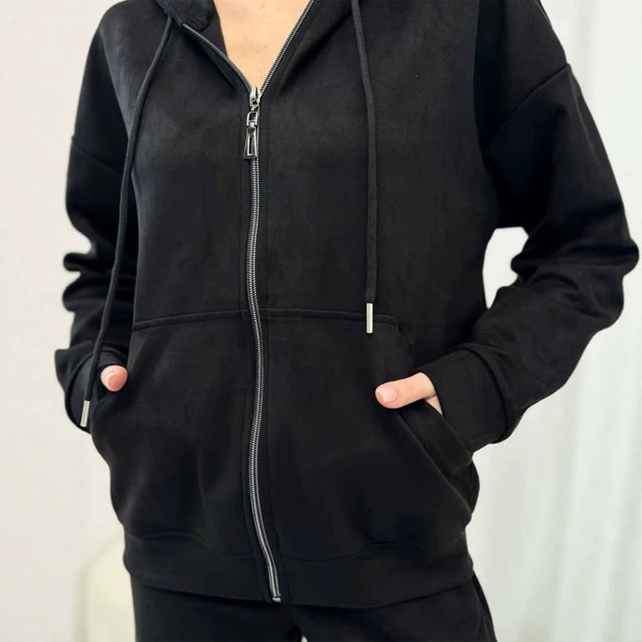 Women’s Casual Hoodie Sweat Set with Zipper and Loose Jogger Cut Mune Fashion