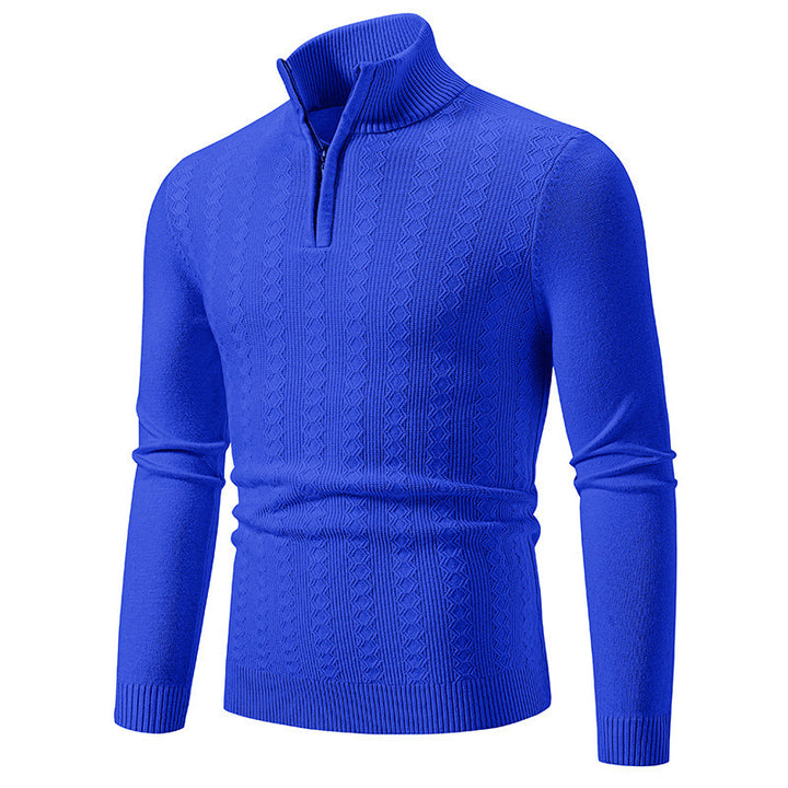 Men's fine-knit half-zip sweater with cable pattern, slim fit and stand-up collar Mune Fashion