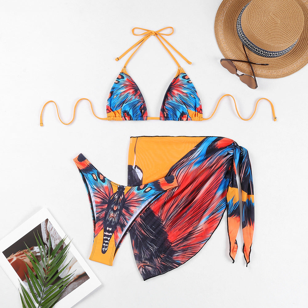 Women's Triangle Bikini Set with exciting butterfly print and matching Pareo Mune Fashion