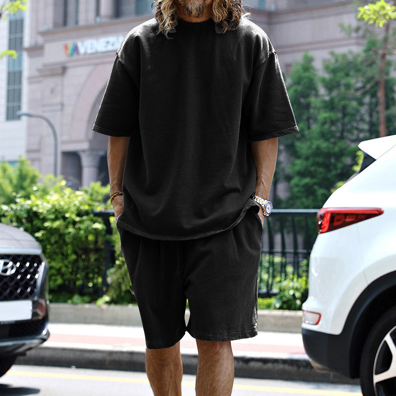 Men's casual short-sleeve shirt with loose sweat shorts made of heavy cotton jersey Mune Fashion