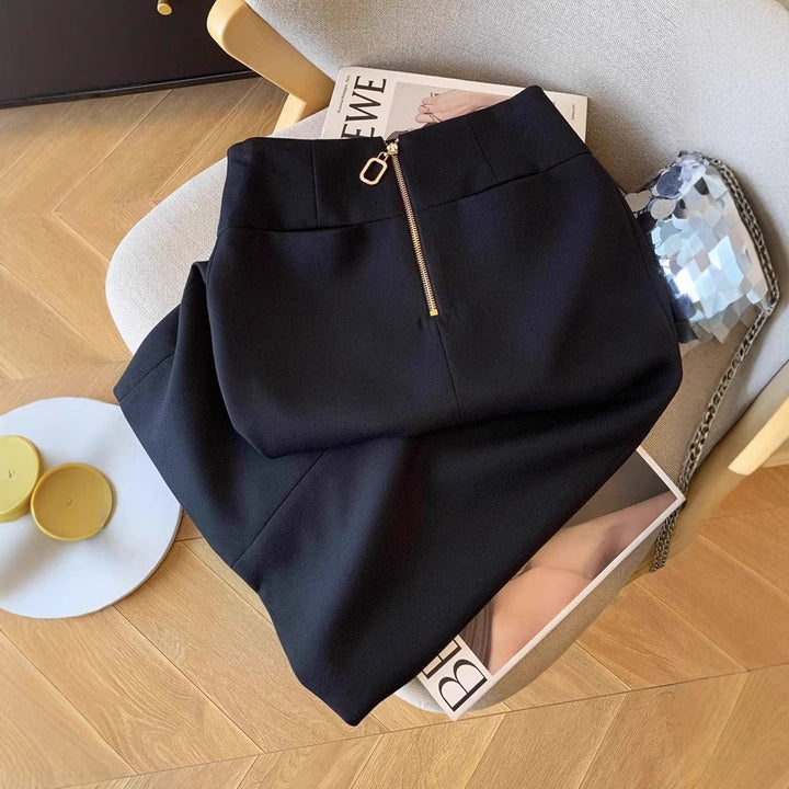 Women high-waisted pencil midi skirt with decorative back zipper Mune Fashion