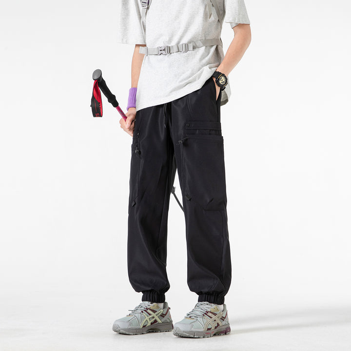 Men's Technical Cargo Jogging Pants with Elastic Tunnel Drawstring Waist and Multifunctional Flap Pockets Mune Fashion