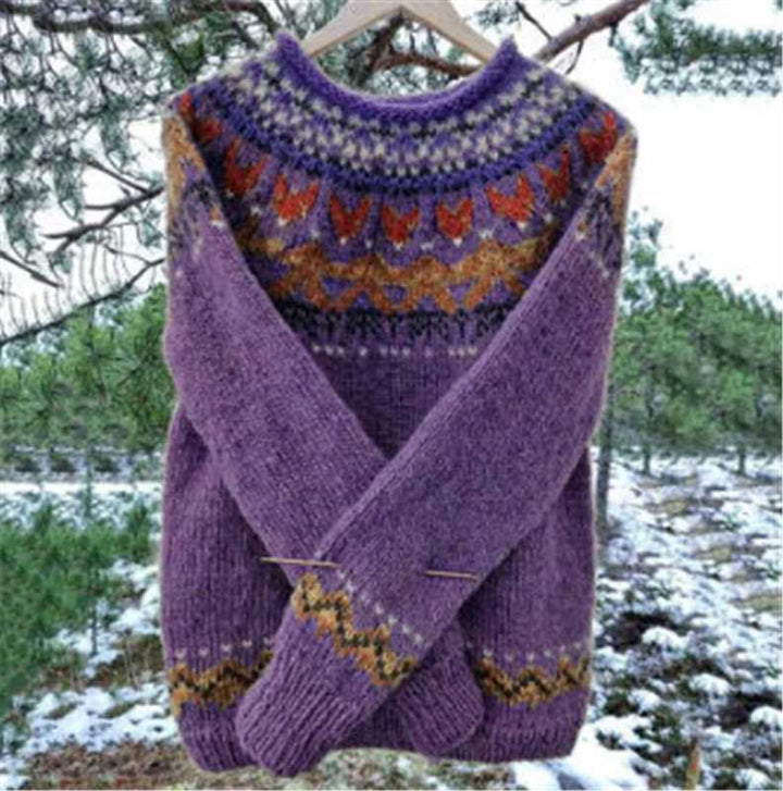 Women's Norwegian sweater made of wool blend with round neck and traditional Fair Isle yoke Mune Fashion