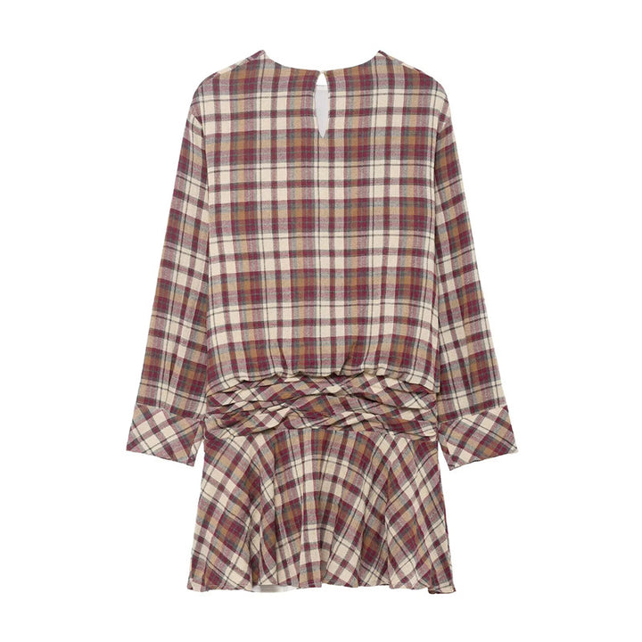 Ladies' checked mini dress with twisted waist band and flared skirt Mune Fashion