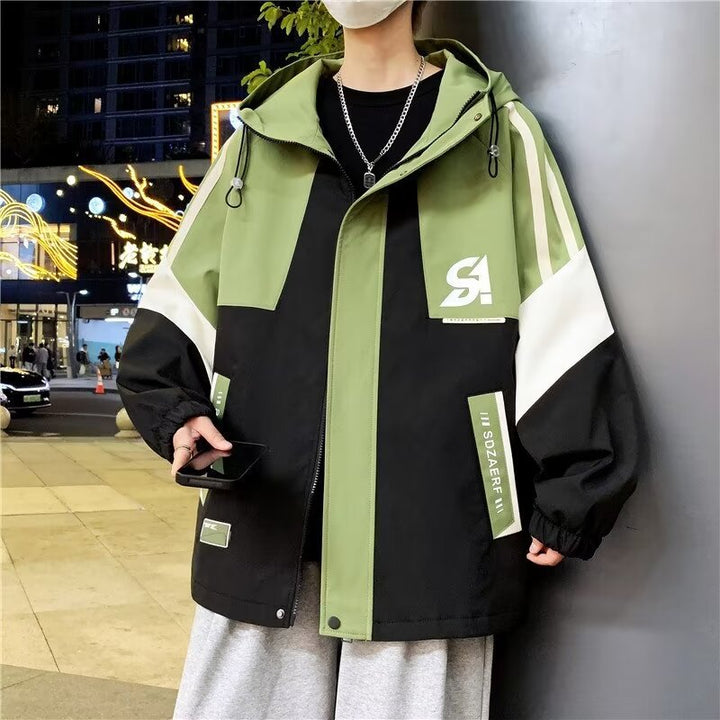 Men's Colourblock Utility Outdoor Jacket with Hood, Contrast Stripes and Concealed Zipper Mune Fashion