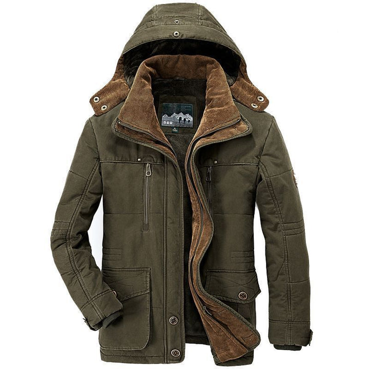 Men's Canvas Parka with Corduroy Inner Collar, Removable Hood and Warming Thermal Lining Mune Fashion
