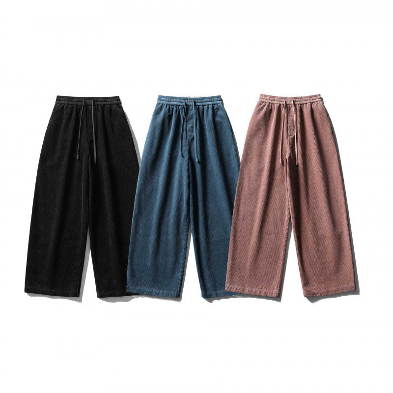 Unisex Wide Cord Pants in Relaxed Fit with Elastic Waistband, Drawstring and Straight Leg Mune Fashion