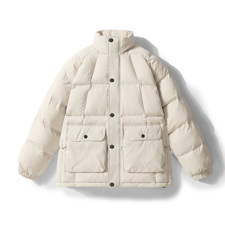 Men's Padded Quilted Jacket with High Stand-Up Collar, Press Button Placket & Large Flap Pockets Mune Fashion