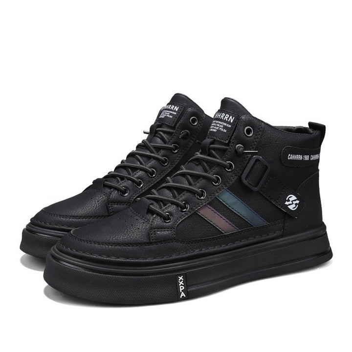 Unisex Mid-Top Street Sneaker with reinforced cup sole, decorative strap, and padded ankle collar Mune Fashion