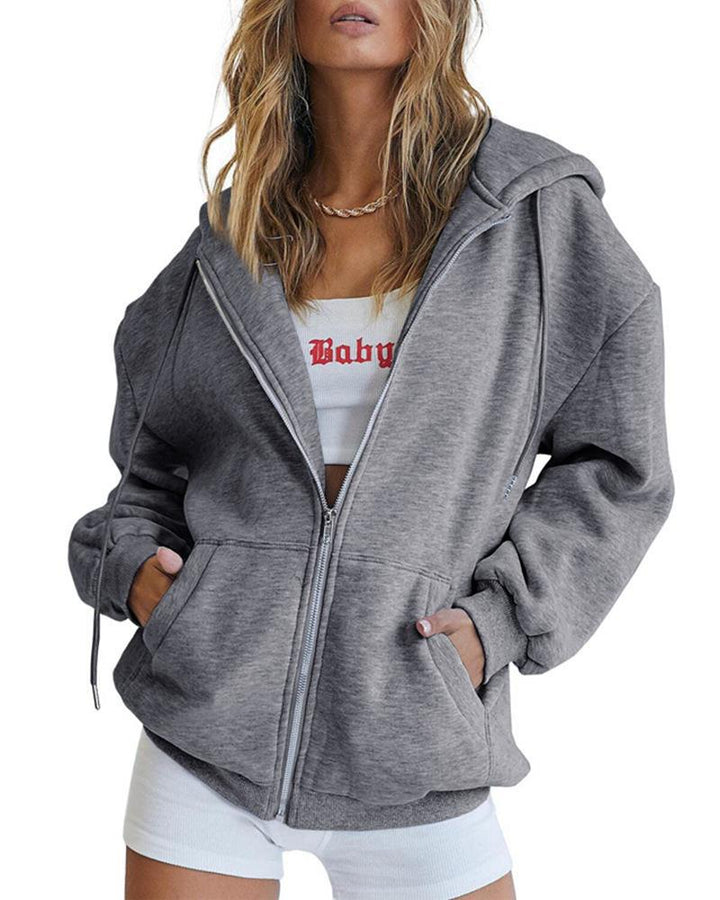 Women's Oversize Zip Hoodie with Hood Kangaroo Pockets and Soft French Terry Mune Fashion