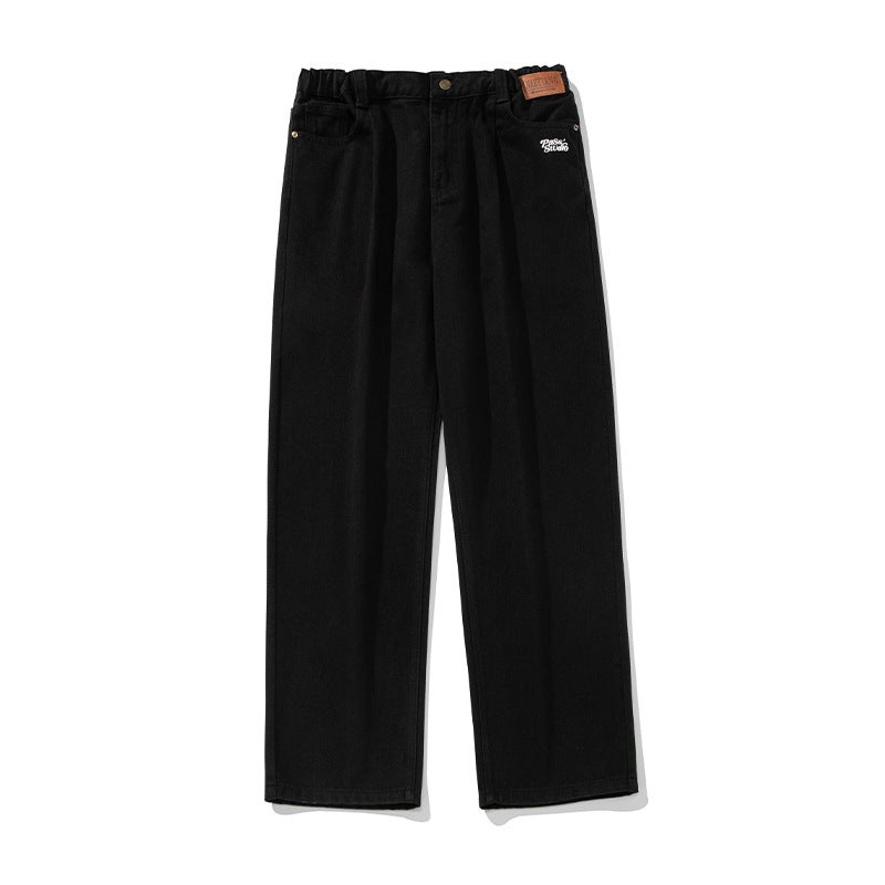 Women's High-Waisted Relaxed-Fit Denim Pants with Elastic Waistband, Pleat and Five-Pocket Details Mune Fashion