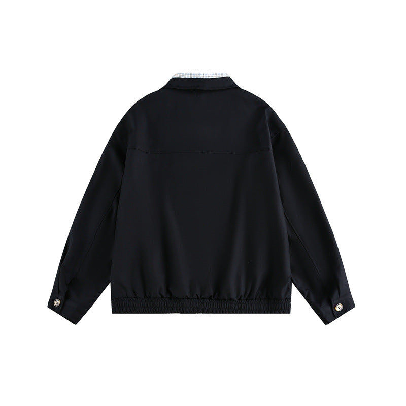 Unisex Boxy bomber jacket with contrasting zipper strip and checked inner collar Mune Fashion