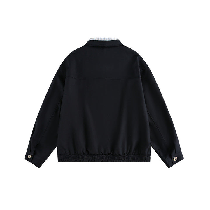 Unisex Boxy bomber jacket with contrasting zipper strip and checked inner collar Mune Fashion