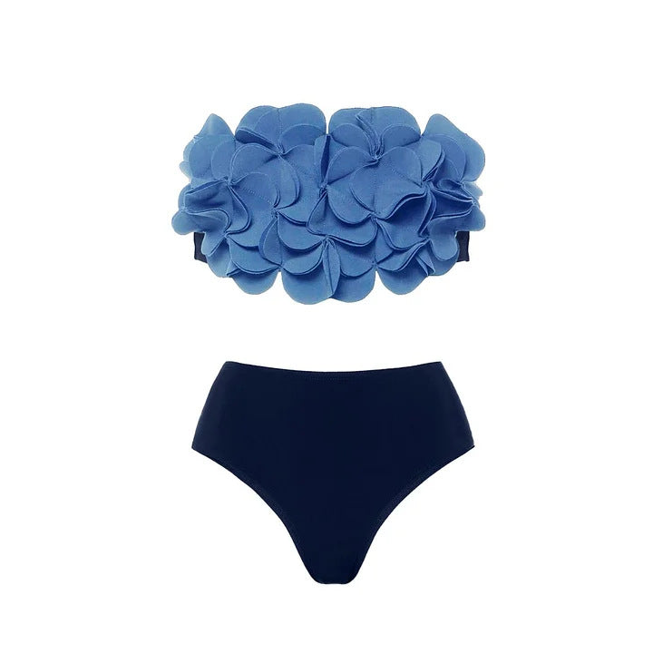 Ladies swimsuit with asymmetric cut and floral appliqués Mune Fashion