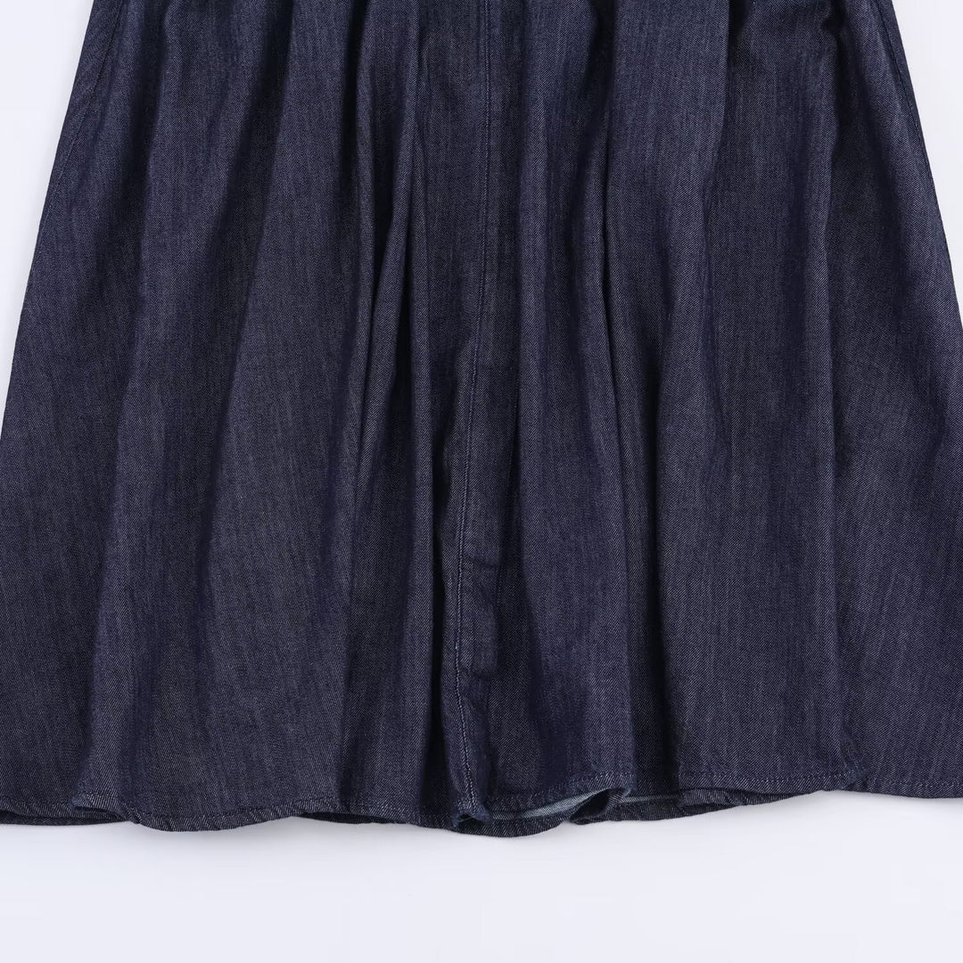 Women's Long Denim Shirt Dress with Waistband and Patch Chest Pockets Mune Fashion