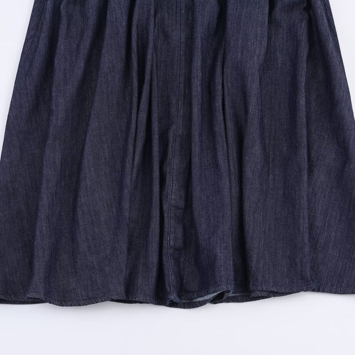 Women's Long Denim Shirt Dress with Waistband and Patch Chest Pockets Mune Fashion