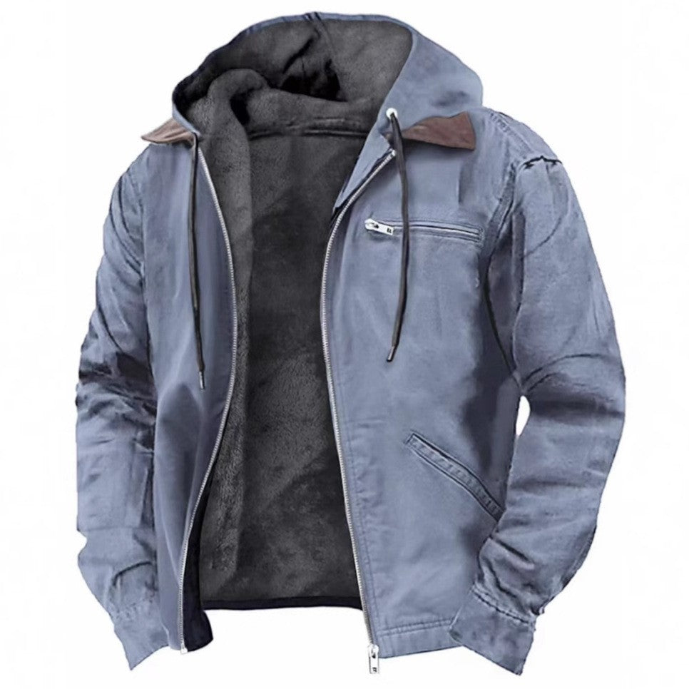 Men's Padded Hooded Leather Jacket with Teddy Lining and Chest Zipper Pocket Mune Fashion