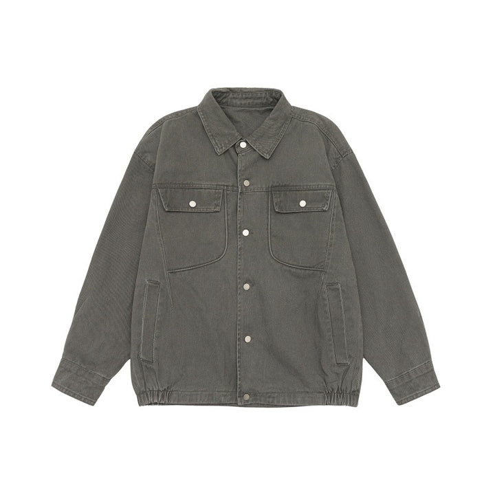 Unisex Oversize Workwear-Bomber Jacket with Snap Front and Elastic Waist Mune Fashion