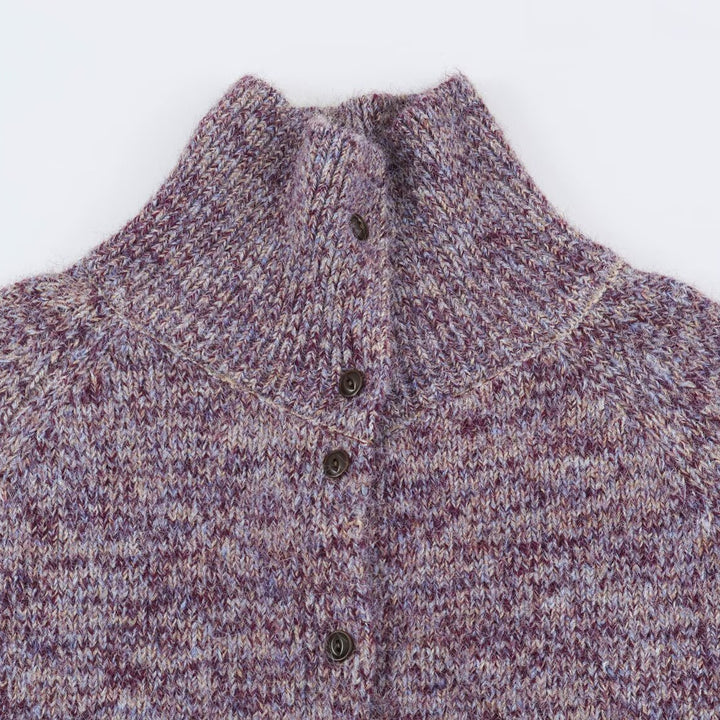 Women's Chunky Knit Cardigan with High Roll Neck and Continuous Button Placket Mune Fashion