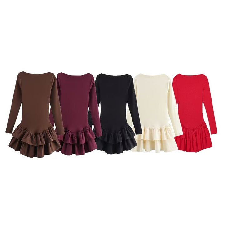 Women's figure-hugging mini dress with tiered ruffles and boat neckline Mune Fashion