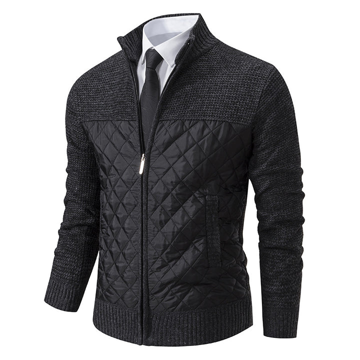 Men's quilted hybrid cardigan with diamond quilting, stand-up collar, insulating thermal lining, and zipper Mune Fashion