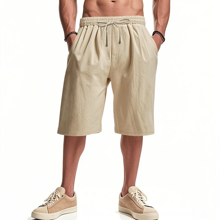 Men's casual bermuda shorts made of cotton blend with elastic waistband, drawstring, and side pockets Mune Fashion