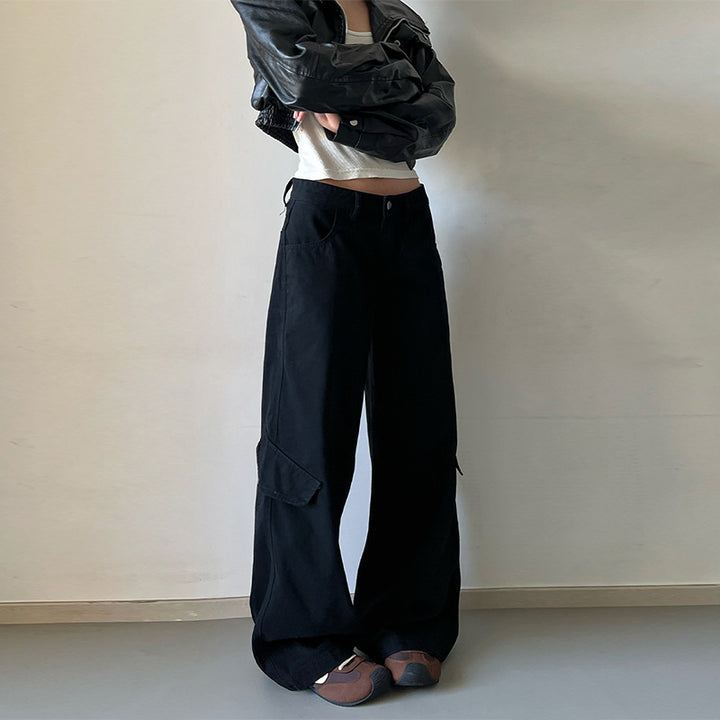 Women's Floor-Length Utility Palazzo Pants in Heavy Twill with Side Flap Pockets Mune Fashion