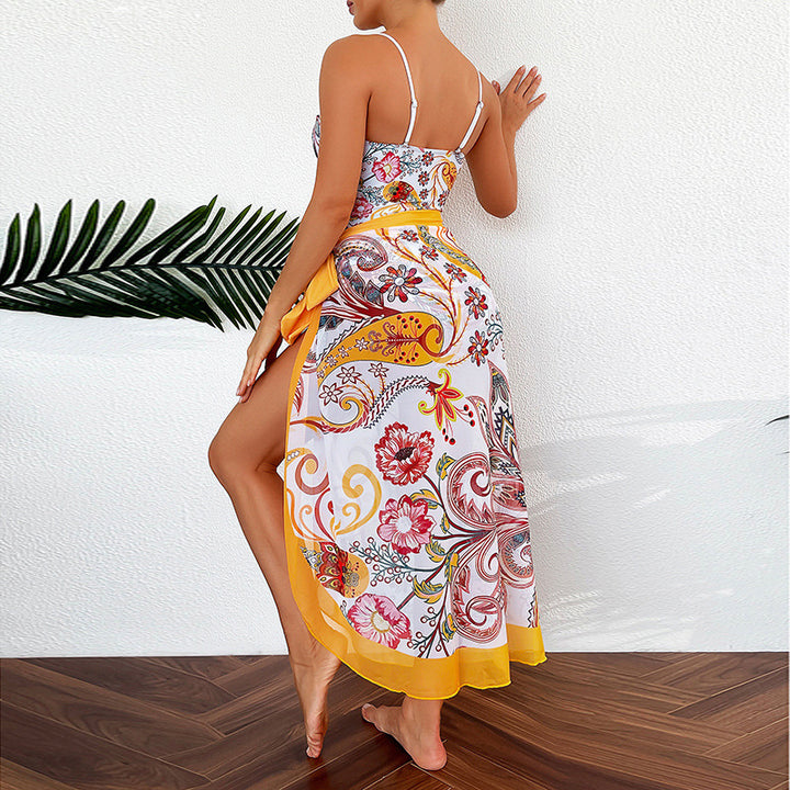 Women's swimwear with floral pattern and transparent sarong cover Mune Fashion
