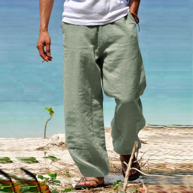 Men's casual beach pants in palazzo cut made of breathable linen-cotton blend with comfort waistband Mune Fashion
