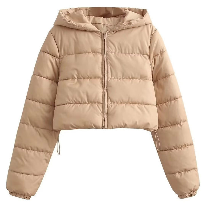 Ladies short quilted hooded jacket with drawstring, zipper and light padding Mune Fashion