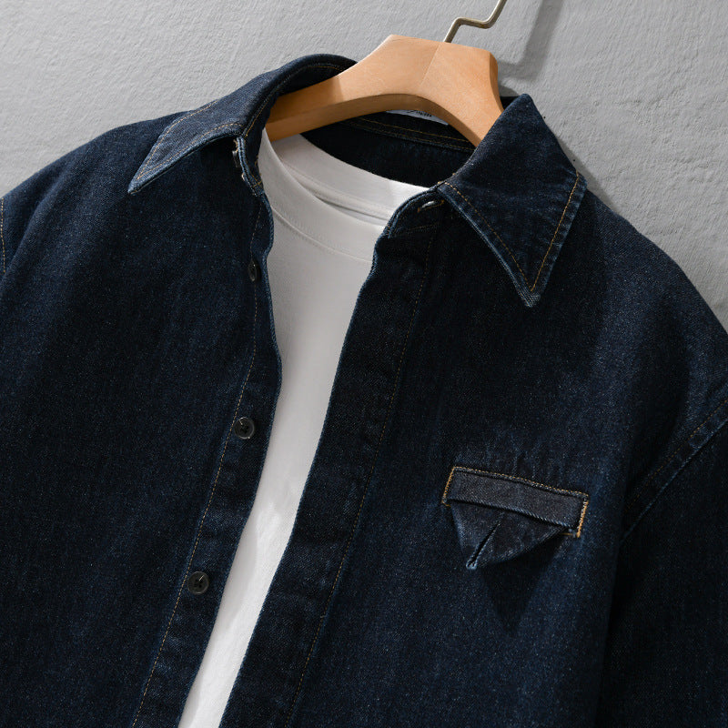 Men's denim overshirt in worker style with concealed button placket Mune Fashion