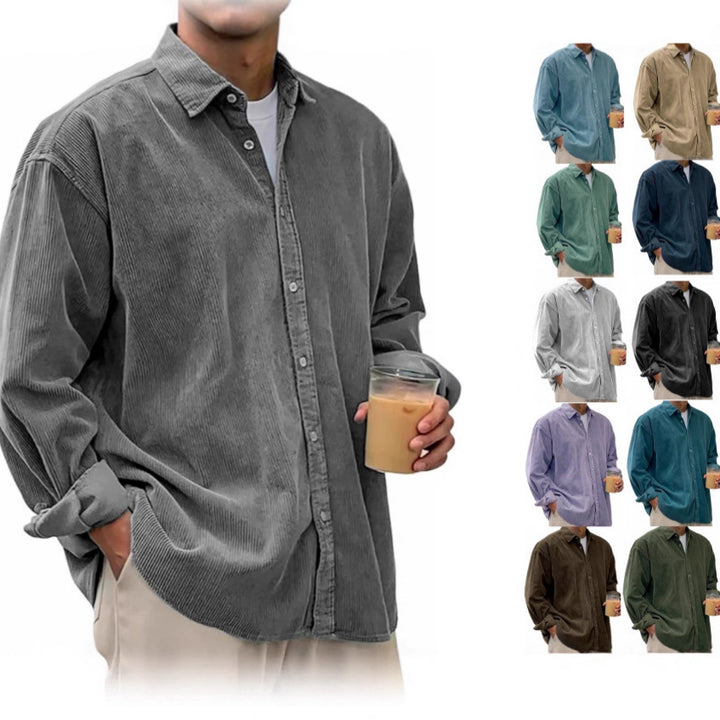 Men's Oversize Cord Shirt made of fine corduroy with continuous button placket and Kent collar EB