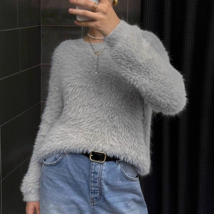 Women Fluffy Oversize Sweater in Angora Look with Boxy Silhouette Mune Fashion