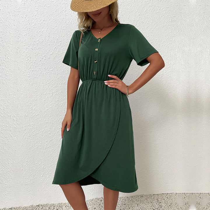 Women Wrap Dress with Button Details Mune Fashion