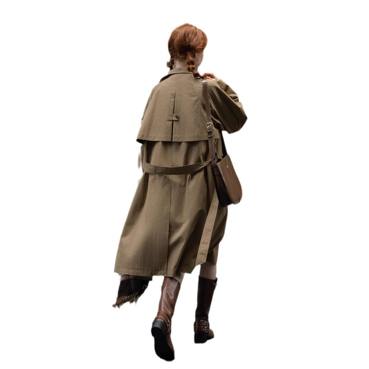 Women Lightweight Oversize Trench Coat with High Stand Collar, Adjustable Cuffs & Tied Belt Mune Fashion