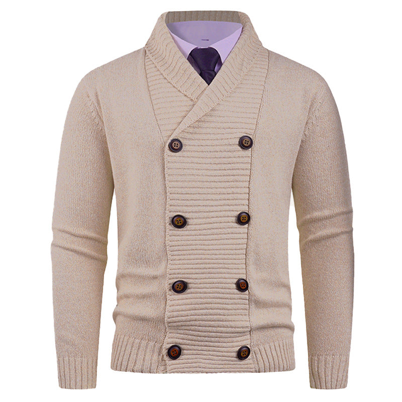 Men's double-breasted chunky knit cardigan with overlapping shawl collar Mune Fashion
