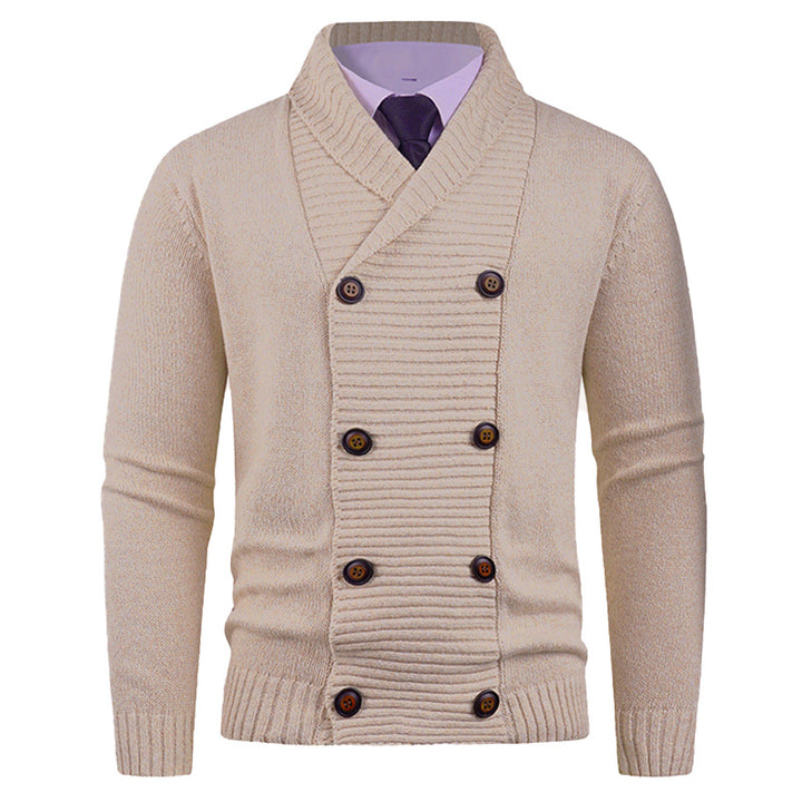 Men's double-breasted chunky knit cardigan with overlapping shawl collar Mune Fashion