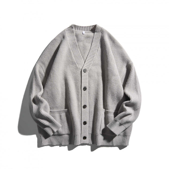 Unisex Oversize fine knit cardigan with V-neck, button placket and patch pockets Mune Fashion