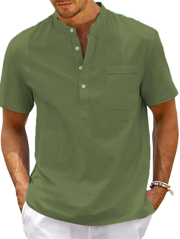 Men's Comfortable Short Sleeve Shirt with Stand Collar Mune Fashion
