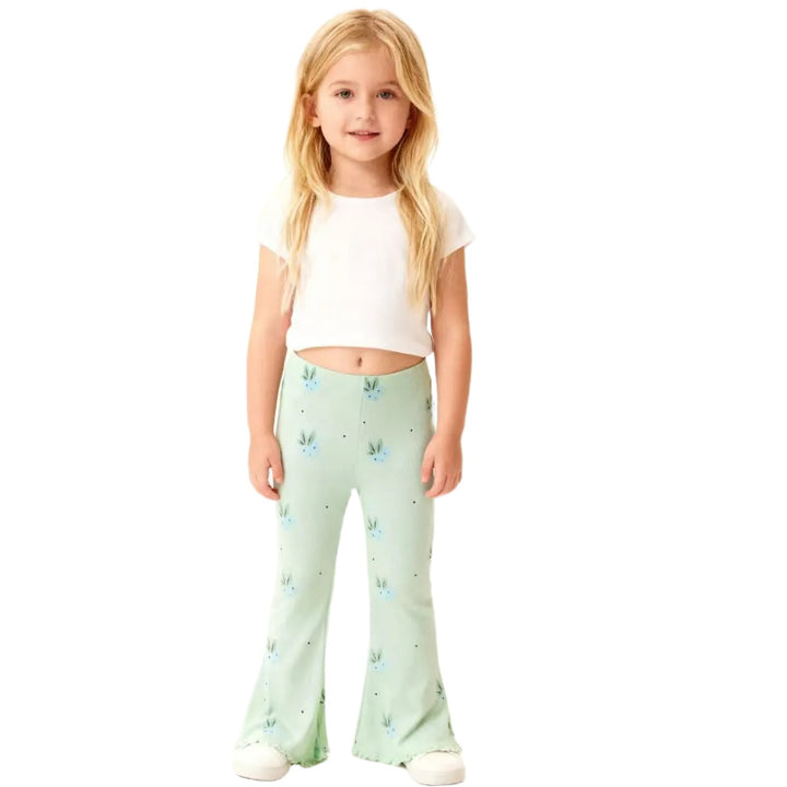 Girls Flared Leggings with Colorful Flower Pattern Mune Fashion