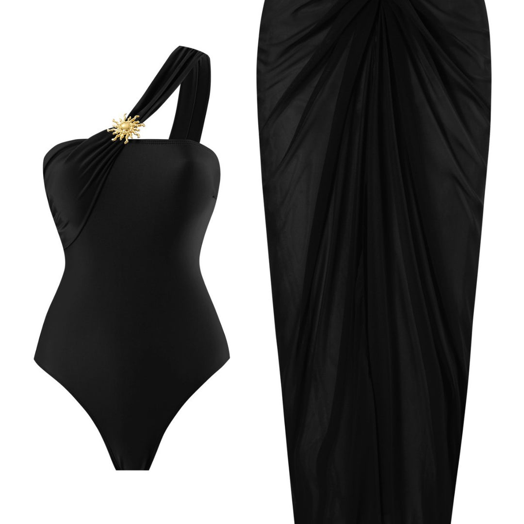 Women's one-sided swimsuit with elegant draping design and matching pareo Mune Fashion