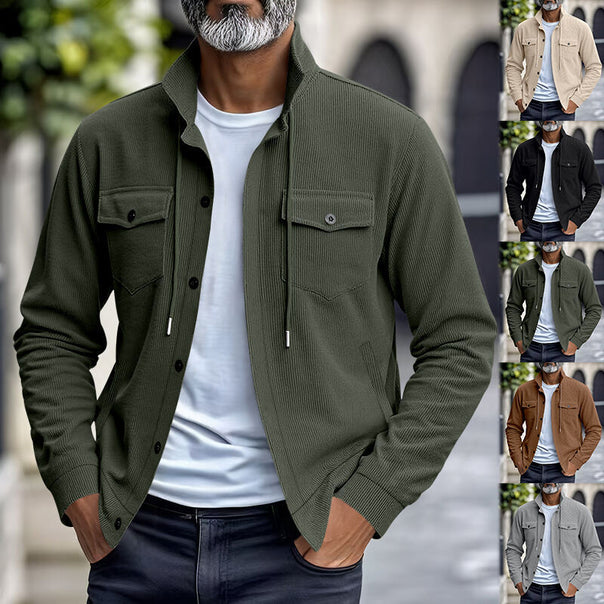 Men's functional cord shirt jacket with high stand collar, drawstring, and patch pockets Mune Fashion