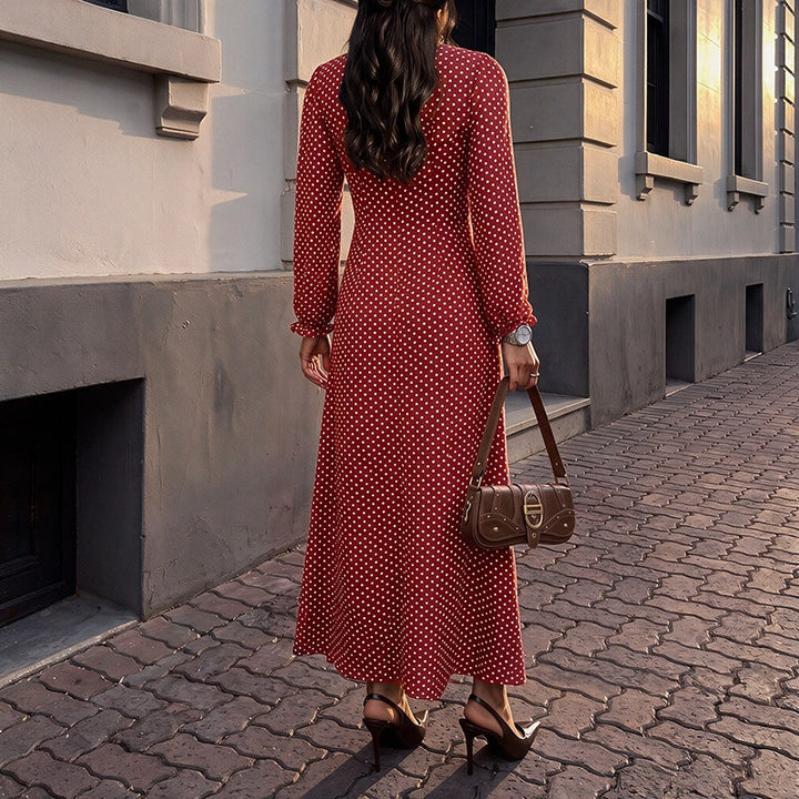 Women’s Retro Maxi Dress with Square Neckline, Ruched Bust Area and Long Sleeves Mune Fashion